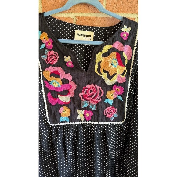 Savanna Jane Womens Top 2X Embroidered Floral Flowy Boho Peasant Country Hippie - Picture 2 of 7